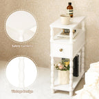 MaxSmeo White Narrow End Table, Small Side Table Living Room, Skinny Bedside Table Nightstand with Drawer for Small Spaces, Bedroom (White)