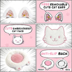 Dowinx Gaming Chair with Cat Ears and Paw Lumbar Pillow, Ergonomic Reclining Chair, Memory Foam and Spring Cushion, Footrest, 300lbs Capacity, Cute and Comfortable Design for Women & Girls
