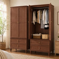 HLR 71" Mid-Century Modern Armoire Wardrobe Closet with Doors and Drawers,Wooden Armoire Storage Cabinet with Hanging Rod for Bedroom,Large Capacity Storage,Brown