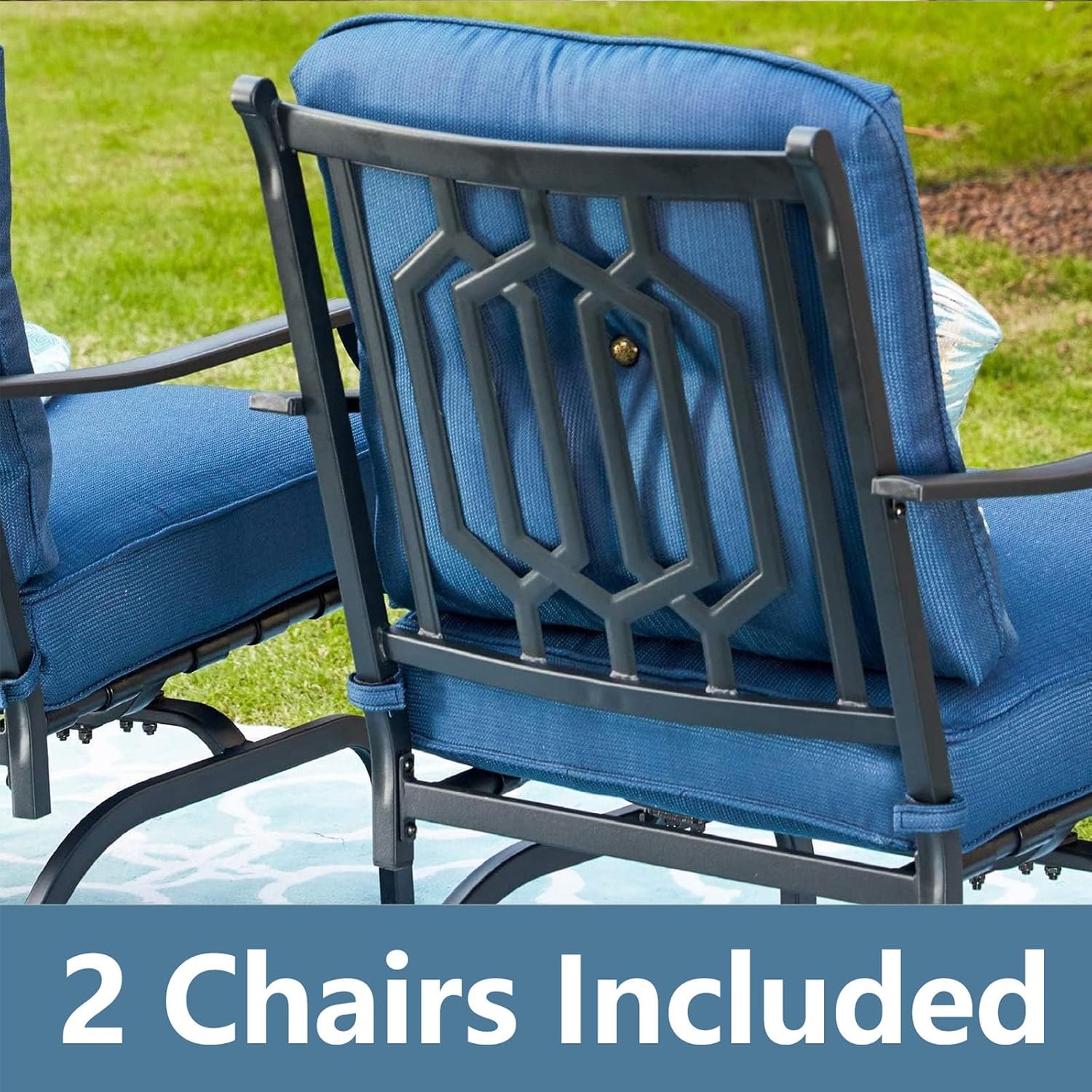 Top Space Rocking Patio Chairs Outdoor Metal Furniture Motion Spring Chair Black Dining Bistro Set with Padded Cushion for Garden Balcony Porch