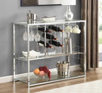ASYA Wine Rack Table with Glass Holder, 3-Tier with Temered Glass Shelves, Modern Liquor Cabinet with Storage for Wine Bar, Living Room, Kitchen and Dining Room (Silver Finish)