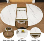 43"-59" Extendable Round Dining Table for 4-6, Modern Kitchen Table with Storage Shelf, Marble Veneer Top & Gold Metal Base Dining Room Table for Apartment