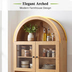 Merax 75'' Farmhouse Arched Kitchen Pantry with Charging Station | Kitchen Hutch with Adjustable Shelves, Open Countertop & Glass Holders, Versatile Cupboard for Dining Room Living Room
