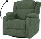 ERYE Power Reclining Chair Corduroy Upholstered Nursery Armchair,Glider Rocker Swivel Recliner W/Vibration Heat,USB-C Ports,Cupholder,Hidden Storage & Adjustable Headrest