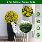 22 Inch Yellow Faux Rose Flower Spheres, 2 Pack Artificial Rose Topiary Balls with Hanging Chains and Zip Ties, Weatherproof Fake Floral Ornaments for Porch Patio Garden Indoor Wedding Decoration