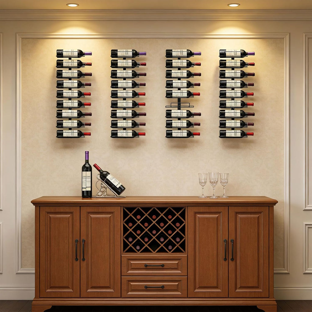 Wall Mount Wine Rack – 9 Bottles – Black Metal Wine Bottle Holder for Wall, Wine Rack Display for Home Bar, Kitchen