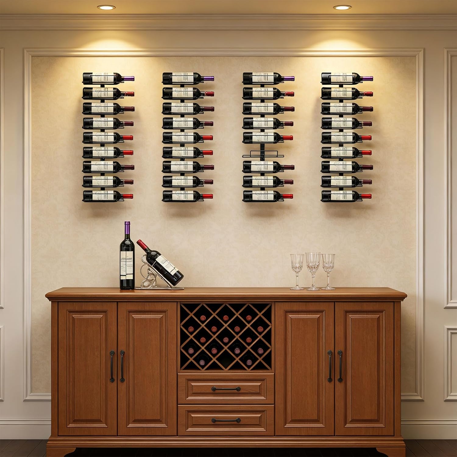 Wall Mount Wine Rack – 9 Bottles – Black Metal Wine Bottle Holder for Wall, Wine Rack Display for Home Bar, Kitchen