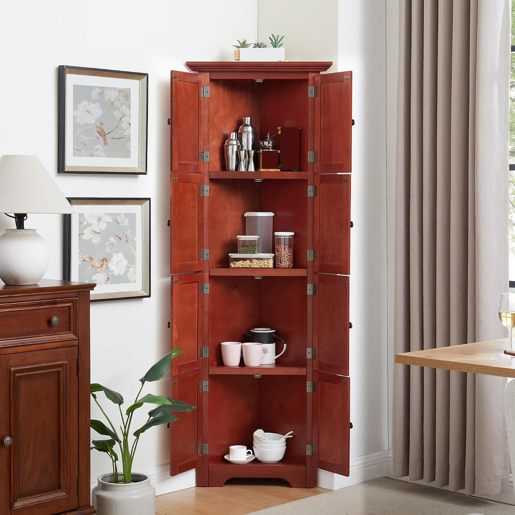Mid-Century 4-Tier Pantry Storage Cabinet, Corner Cabinet and Adjustable Shelves, for Bathroom Living Room Kitchen,for Kitchen Home