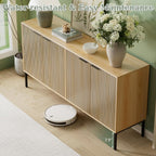 Sideboard Buffet Cabinet with 4 Doors, 63" Kitchen Accent Storage Cabinet with Adjustable Shelves, Square Tubular Steel Legs,Wood Sideboard Credenza for Kitchen Coffee Bar, Natural Wood