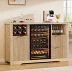 Coffee Bar Cabinet with Fridge Space, 53"L Wine Cabinets with Storage Drawer, Wood Buffet Sideboard Table, Fluted Liquor Cabinet with Wine Rack for Home Living Room,20"D x 53.1"W x 39.4"H-Natural Oak