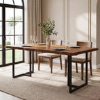 63" Solid Wood Dining Table for 4–6, Rectangular Kitchen & Dining Room Table with Live-Edge Inspired Top, Industrial Dining Table with Heavy-Duty Metal Frame