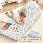 Toddler Chair & Couch, Kids Sofa 2-in-1 with Draw-On Fabric, Fold Out Convertible Foam Lounge for Playroom, Gift for Toddlers & Birthday