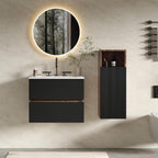 12" Floating Bathroom Storage Cabinet, Modern Wall Cabinets with Soft-Closing Door & Open Shelf, Bathroom Side Cabinet for Small Spaces, Apartment, Walnut+Black