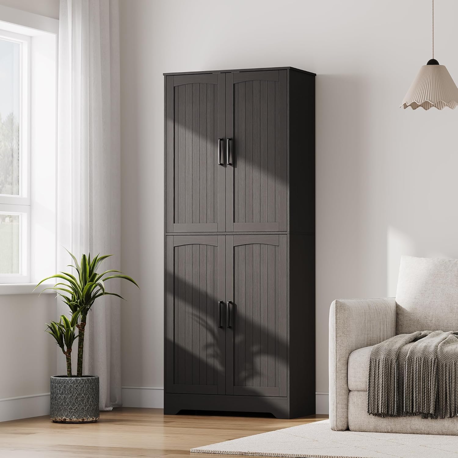 Takywep 71" Tall Storage Cabinet, Wood Pantry with Doors and Shelves for Dining Room, Large Kitchen Pantry Storage Cabinet and Food Pantry Cabinet with Adjustable Shelves, Black