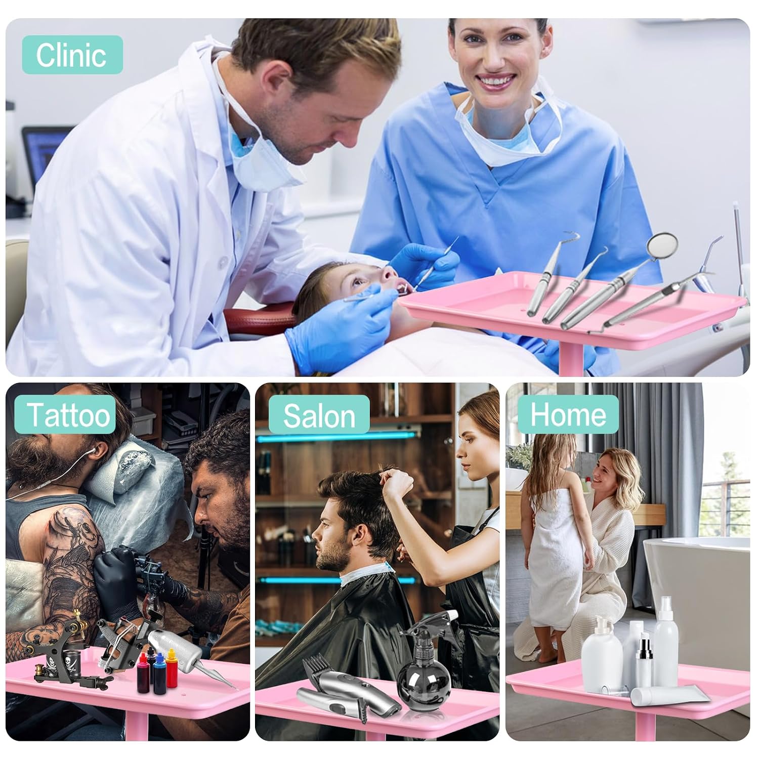 Salon Señor Pink Salon Tray with Wheels, Height Adjustable Hair Color Service Tray for Spa, Tattoo, or Home Use