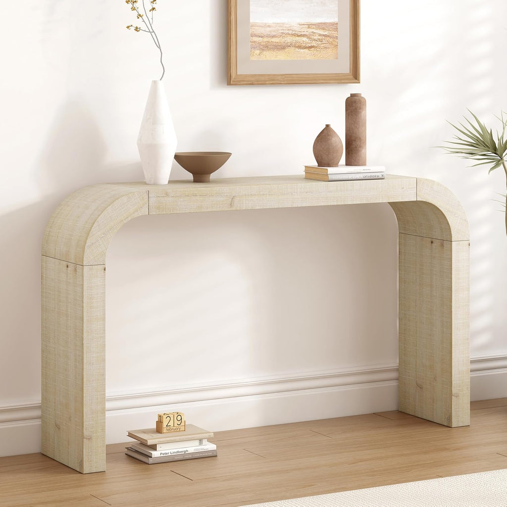 52.25'' Curved Narrow Console Table Sofa Table for Living Room Entryway, Modern Contemporary Style, Easy Assembly, Natural