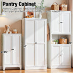 AQY Kitchen Pantry Cabinet,72" White Pantry Cabinet 3-Tier Adjustable Shelves 4 Doors, Freestanding Cupboard with Microwave Stand, Metal Cabinet with Handle for Living Room Kitchen Assembly Required