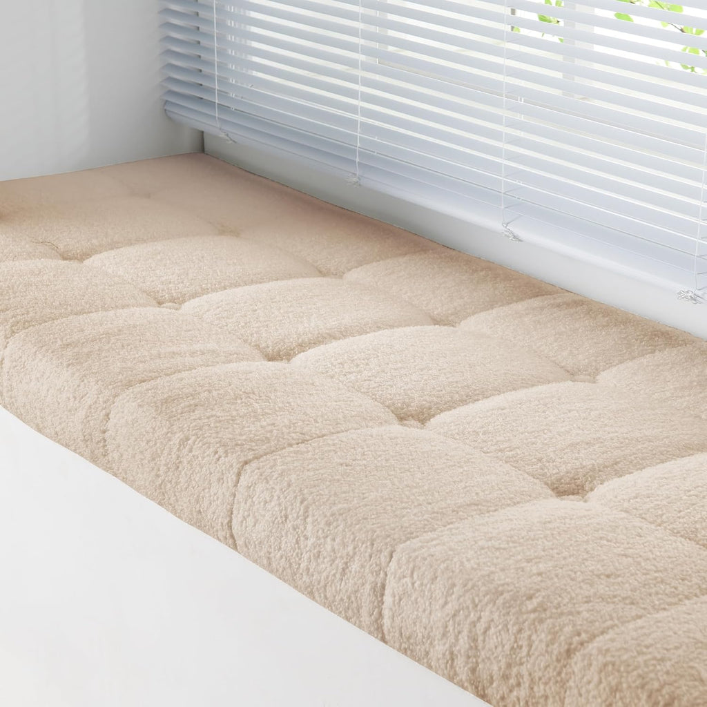Custom Bay Window Sill Seat Cushion Short Fluffy Plush Wool Fleece Customized Bench Seating Foam Cushion Pad for Indoor Furniture, Reading Nook, Mudroom Entryway, Dining Room Kitchen, Non Slip Bottom
