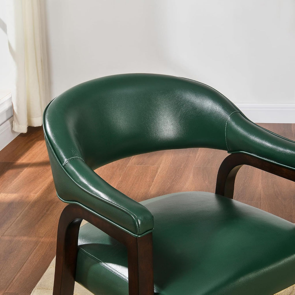 Set of 4 Faux Leather Dining Chair with Arms, 17.72" H Upholstered Accent Armchair with Rounded Back Premium Comfort Elegant Game Captain Chairs, 25.6x23.5x30.7in，Green(NO Table!)