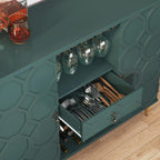 Modern Bar Cabinet with Drawer, Liquor Cabinet with Wine Glass Racks and Shelves, Geometric Door Buffet Sideboard for Dining Room, Living Room, Kitchen, Green