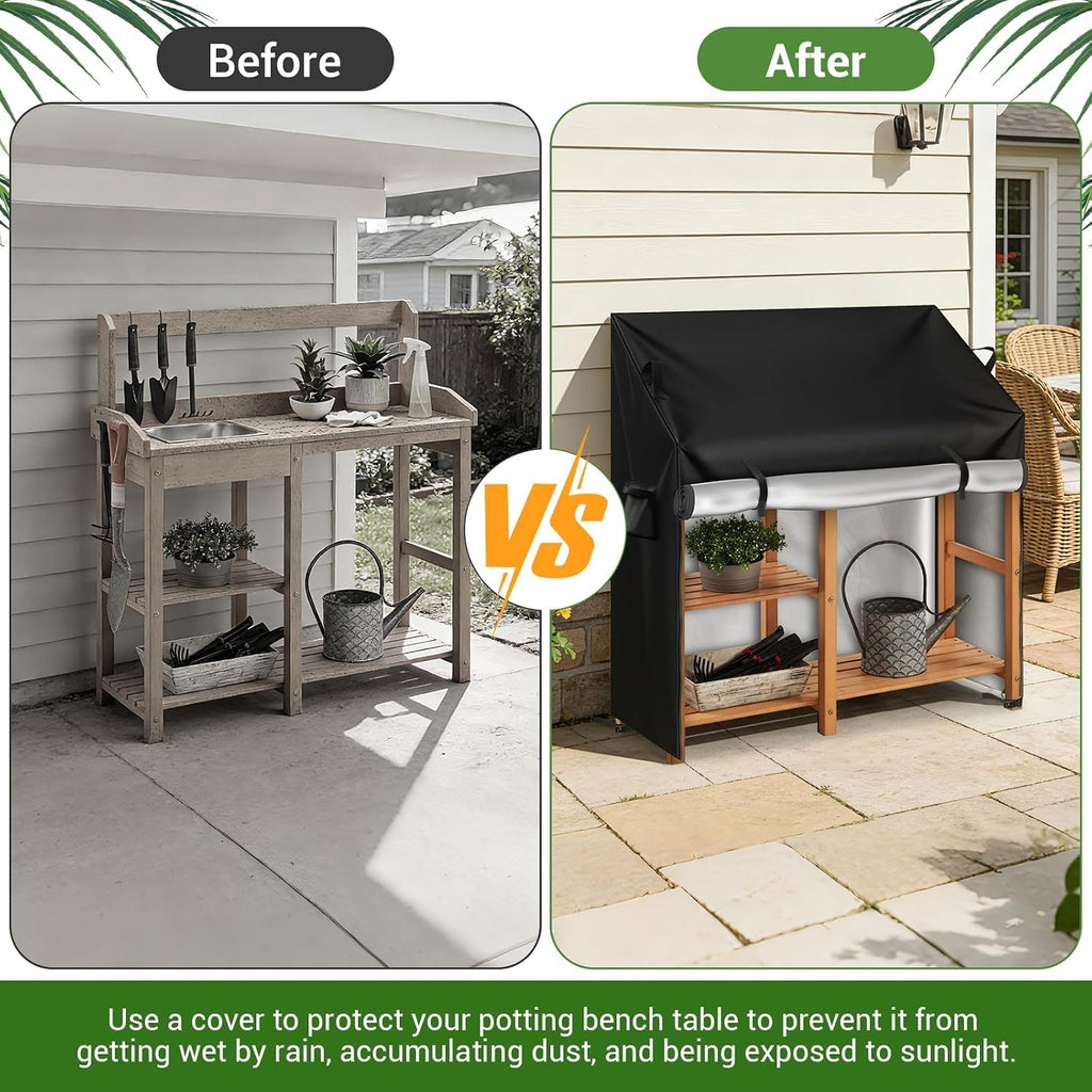Kasla Potting Bench Cover, Waterproof Cover for Potting Table for Outdoors, Weatherproof Gardening Table for for Outsid Patio Garden Backyard - 47" L×19" W×34/48" H