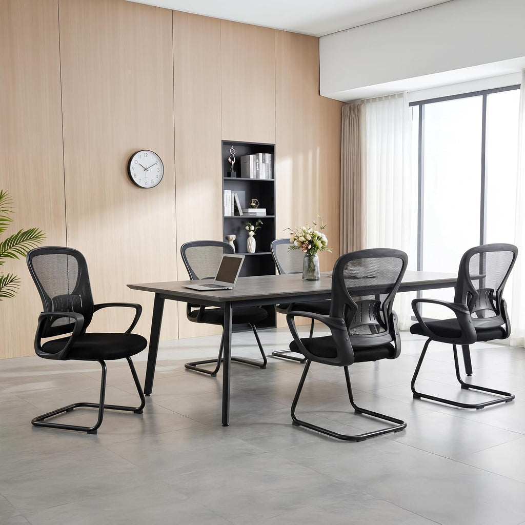 Okeysen Waiting Room Guest Chairs Set of 2, Mesh Mid Back Office Reception Chair with Arms, Office Desk Chair with Sled Base No Wheels, for Office Meeting, Conference Room, Waiting Area, Lobby