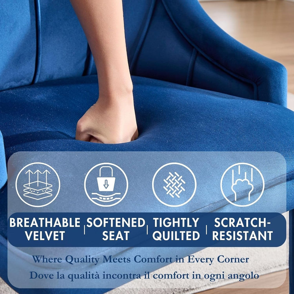 Hyfirm Dining Chairs Set of 2 – High-Back Upholstered Kitchen Chairs with Plush Fabric & Solid Wood Legs, Fully Wrapped Design in Navy Blue