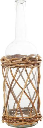 Deco 79 Glass Handmade Decorative Vase Tall Centerpiece Vase with Brown Rattan Woven Lower Body, Flower Vase for Home Decoration 8" x 8" x 23", Clear