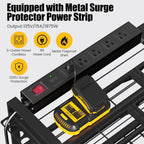 MOOMSINE Large Power Tool Organizer Wall Mount with Charging Station for Garage, 400lbs Metal Storage Rack with 8 Cordless Drill Holder, 4 Tier Heavy Duty Battery Tool Shelf with 5 Outlet Power Strip