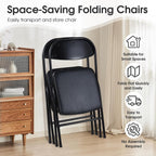 HOMEFUN Padded Folding Chairs Set of 4, Folding Chairs with Cushion and Durable Metal Frame，No Assemble Required for Party Kitchen Office Wedding Black