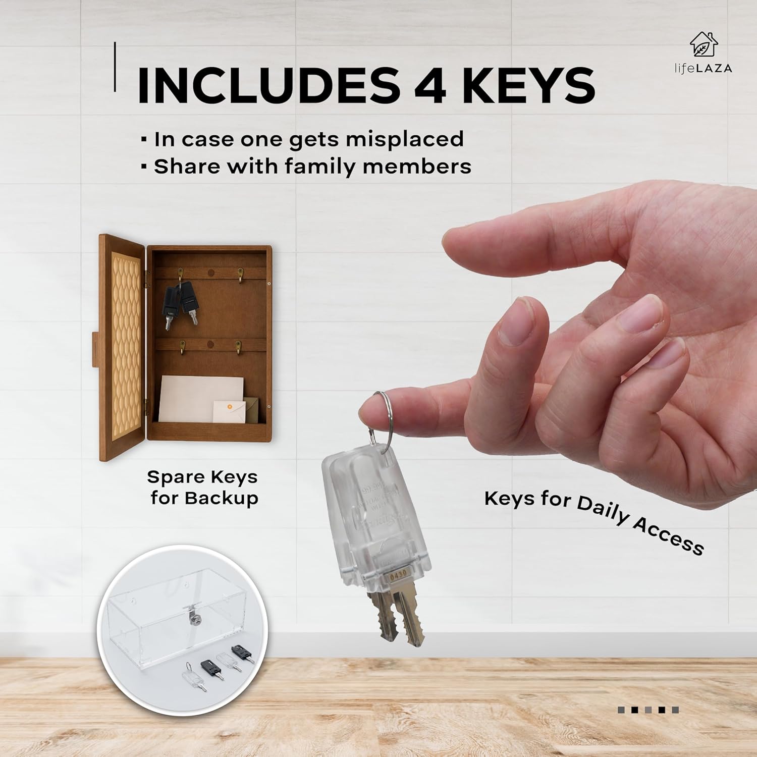 LifeLAZA Acrylic Refrigerator Lock Box, Medication Lock Box With 4 Key, Wall Mount Clear Safe Lockbox with Labels for Phone, Fridge, Food, Medicine