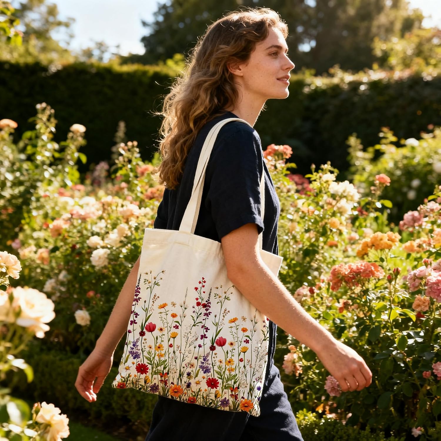 METALPHA Aesthetic Tote Bag for Women Girls - Resuable Double-Sided Printed Canvas Tote Bag with Snap Closure and Pocket