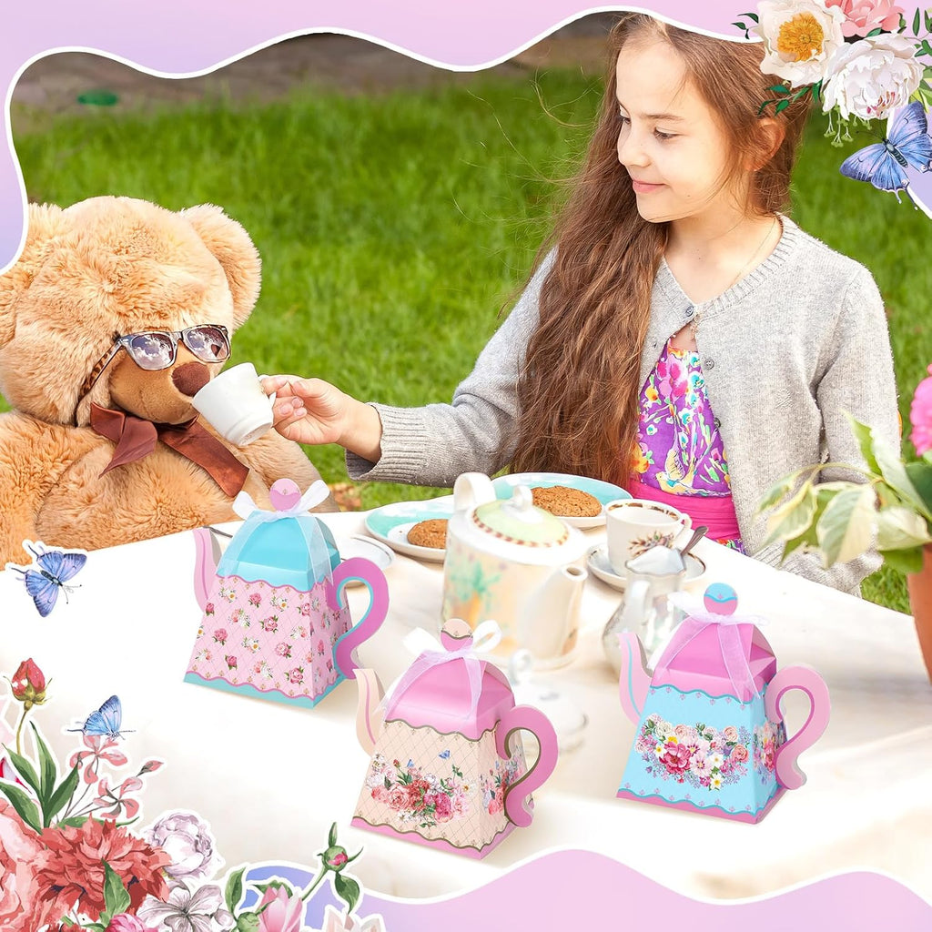 Outus 48 Pcs Floral Tea Party Favor Boxes Large Flower Teapot Candy Box Vintage Floral Pink Blue Teapot Box Spring Gift Supplies for Birthday Decorations Baby Shower Wedding Party