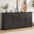 ONBRILL 63 Inch Buffet Cabinet with Storage, Large Sideboard Cabinet with 4 Carved Doors, Modern Credenza Storage Cabinets w/Adjustable Shelves for Kitchen, Living Room, Black