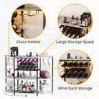 VICTONE Wine Bar Cabinet with LED Lights and Power Outlets, Freestanding Coffee Liquor Bar Cabinet with Glass Holder, Wine Rack Table for Home Kitchen Dining Room (White)