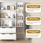 Polibi 72" Freestanding Fluted Kitchen Pantry Cabinet with 2 Large Drawers & 8-Door Spice Rack, Storage Organizer for Dining Room, Office, Entryway, or Hallway (White)