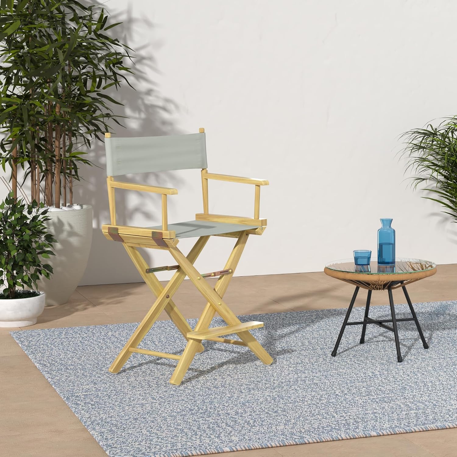 Casual Home 24" Director's Chair Natural Frame with Grey Canvas, Counter Height