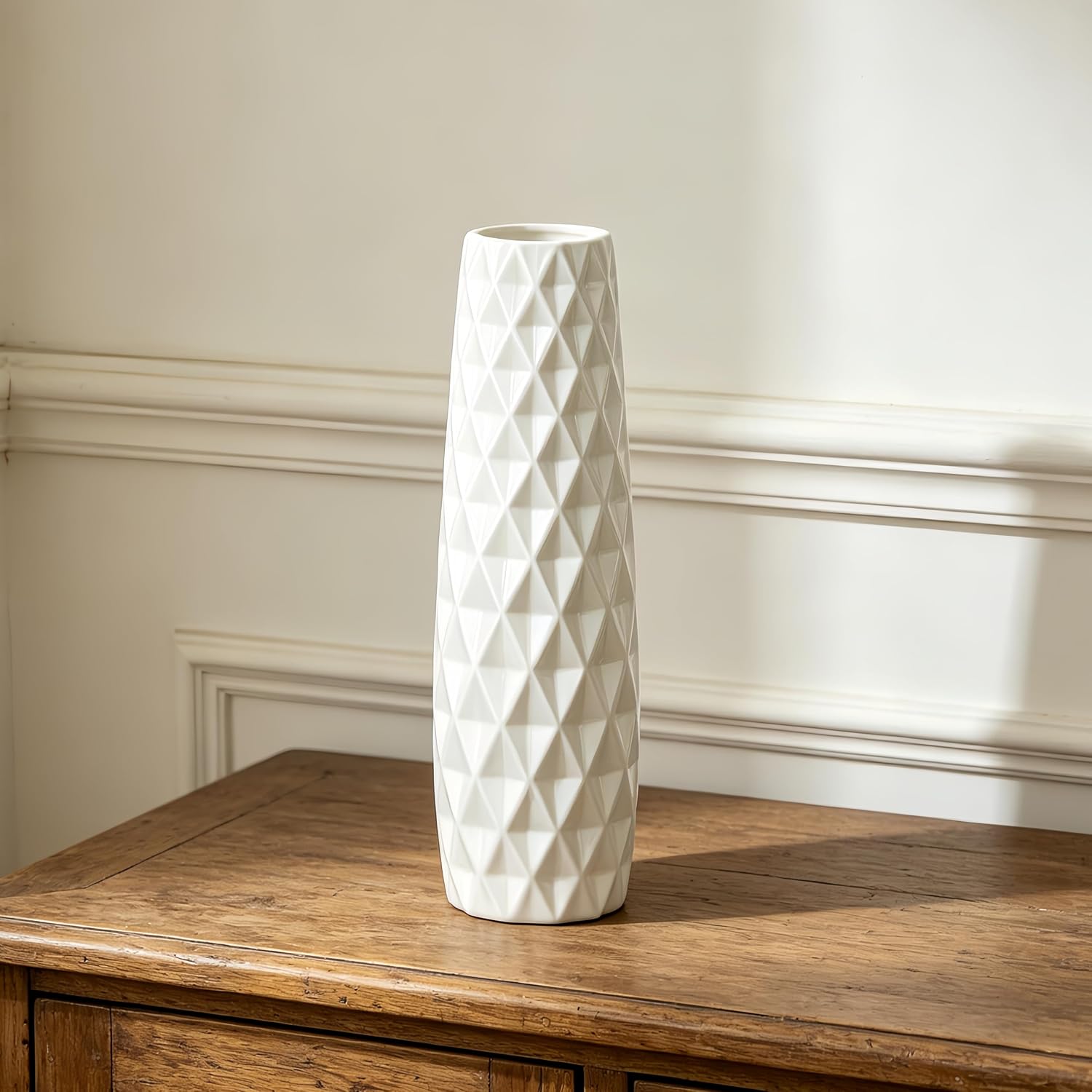 12 Inch White Vase Ceramic Flower Vase, Tall Vases for Pampas Grass, Home Decor, Modern Textured Vases for Living Room Decorations,Table Centerpieces,Shelf,Farmhouse Small Ceramic Vase