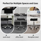 FIRAVOE Office Stool with Wheels (300lbs Capacity) (Adjustable Height 17-21 inch) Black Faux Leather Workbench Stool (Black)
