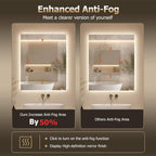 40"X30" LED Bathroom Mirror with Lights, Anti-Fog, Backlit Lit with CRI>90,Lighted Bathroom Vanity Mirror for Wall, Memory Function, Tempered Glass, 3 Colors Frameless Lighted Mirror for Bathroom