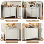40" Coffee Bar Cabinet with Shelf, Craft Storage Cabinet with Doors, Wood Cabinet, Charming Carved Motif, Entry Way Cabinet with Storage, Sideboard Buffet for Living Room (Annual rings, White)
