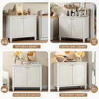 40" Coffee Bar Cabinet with Shelf, Craft Storage Cabinet with Doors, Wood Cabinet, Charming Carved Motif, Entry Way Cabinet with Storage, Sideboard Buffet for Living Room (Annual rings, White)
