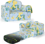 Comfy Kids Couch, 2-in-1 Fold Out Sofa Chair, Soft Foam Sofa for Playroom | Foam Support for Reading and Playing, Boys and Girls, Includes Cozy blanket, Dinosaur