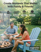 YEFU Adirondack Chair Weather Resistant: Outdoor Chair HIPS Plastic Adirondack Chairs - Patio Chairs with Cup Holder & Wood Texture - Lawn Fire Pit Deck Porch Garden Chairs for Adults (Blue)
