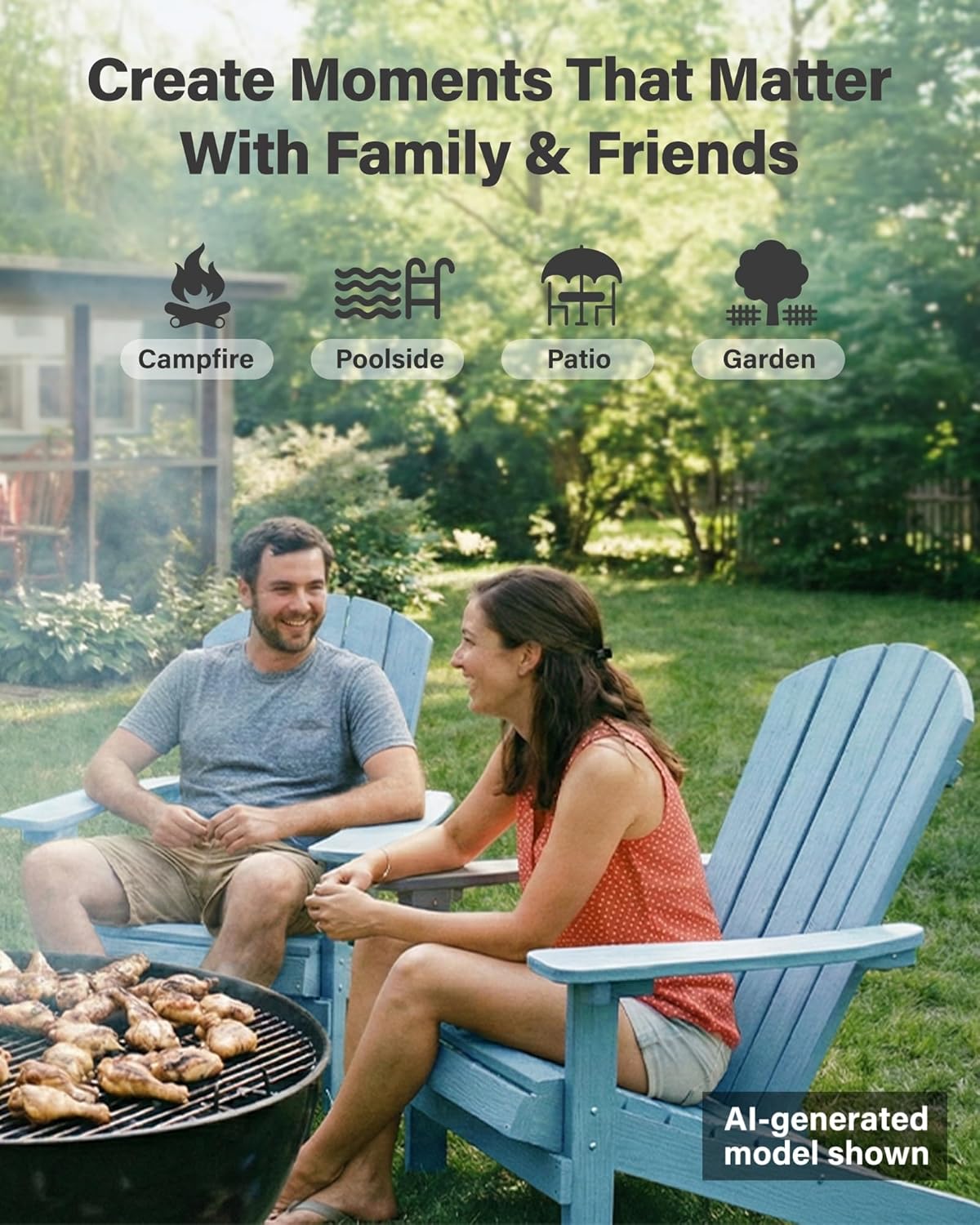 YEFU Adirondack Chair Weather Resistant: Outdoor Chair HIPS Plastic Adirondack Chairs - Patio Chairs with Cup Holder & Wood Texture - Lawn Fire Pit Deck Porch Garden Chairs for Adults (Blue)