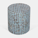 East at Main Boho Side Table Nightstand, Blue Coconut Shell End Table, Handcrafted Accent Furniture for Living Room, Bedroom, or Entryway, Coastal Rustic Decor, Small Round Accent Table