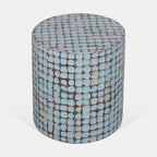 East at Main Boho Side Table Nightstand, Blue Coconut Shell End Table, Handcrafted Accent Furniture for Living Room, Bedroom, or Entryway, Coastal Rustic Decor, Small Round Accent Table