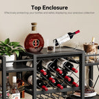 Wall Mounted Wine Rack with Glass Holder, Wood-Metal Retro Bar Shelf, Wine Bottles Display Wall Storage for Kitchen Dining Room Home Bar, Black