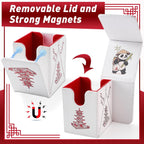 Venssu Chinese Takeout MTG Deck Box, Commander Deck Case Fits 100 Double Sleeved Cards, PU Leather Storage Box with 2 Dividers(Bright Red and White), Compatible with TCG/PTCG/EDH/Magic/Sport Cards