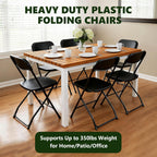 Folding Chairs 4 Pack, Plastic Folding Chairs for Outside, Heavy Duty Foldable Chairs, Sturdy Metal Folding Chairs, 350 lbs Capacity, for Patio, Garden, Camping, Black